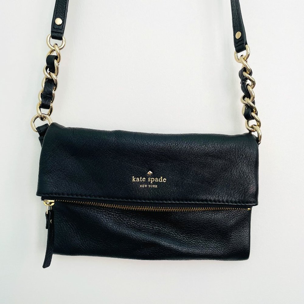 kate spade Black Leather Crossbody with Gold Chain